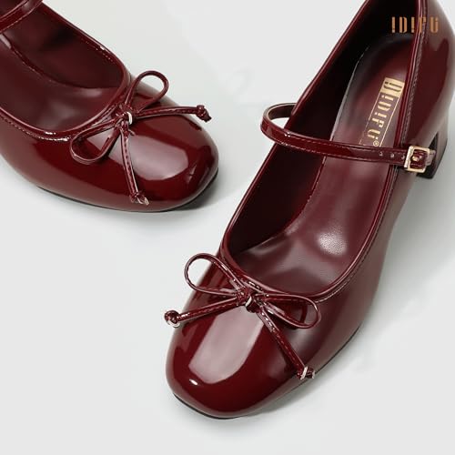 Image of IDIFU IN2 Mary Janes for Women Closed Toe Block Heels Cute Bow Dress Shoes