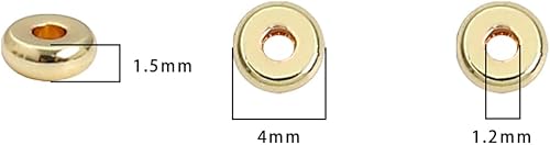 Miniatura 2 de Cuentas espaciadoras de disco chapadas en oro de 14 quilates, 0.157 x 0.059 in, 50 unidades para hacer joyas, no se deslustran