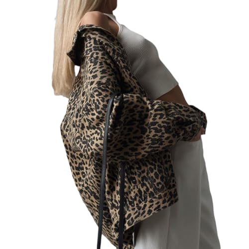 Chaqueta Vaquera con Estampado de Leopardo y Manga Larga con Botones para Mujer Nueva Chaqueta de otoño de Manga Larga con Bolsillos versión Vintage Chaqueta con Botones (Leopardo 2,L)
