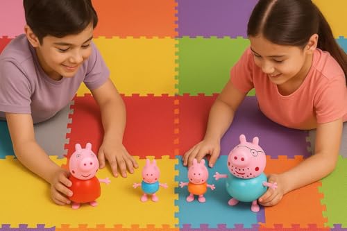 Image of Awestuffs Peppa Pig Family Set of Peppa, George, Daddy Pig, Mommy Pig Pretend Play Set, Best Gift for Kids (Peppa Family) (Assorted Colours)