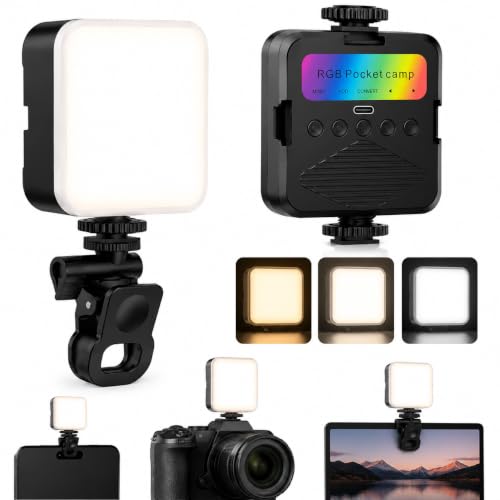 Image of Rechargeable LED Pocket Video Light with Clip, Dimmable Selfie & Photography Fill Light, Type-C Charging, 3200K-6500K Adjustable Brightness for Mobile, Tablet, Laptop, DSLR Camera
