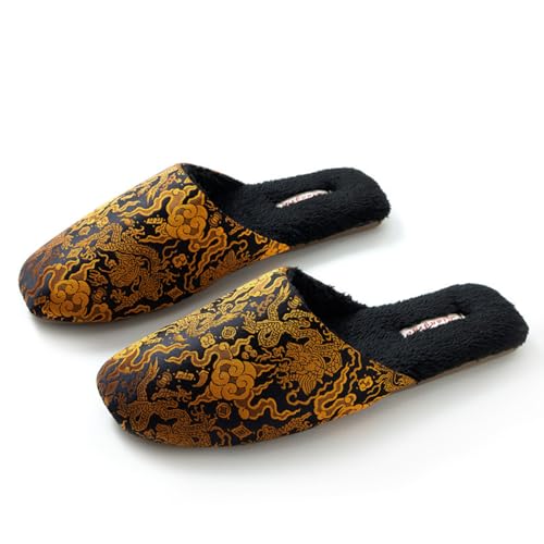 Silk Embroidered Slippers Women Retro Brocade Upper Mesh and Fuzzy Lining Anti-Slip Soles Indoor Slippers2