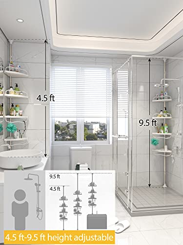 Corner Shower Caddy Organizer With Tension Pole, Rustproof Shower Caddy With 4 Tier Shelf For Bathroom Bathtub Tub Shampoo Accessories - Adjustable 38 To 116 Inch Height Tension Shower Caddy #TOP3