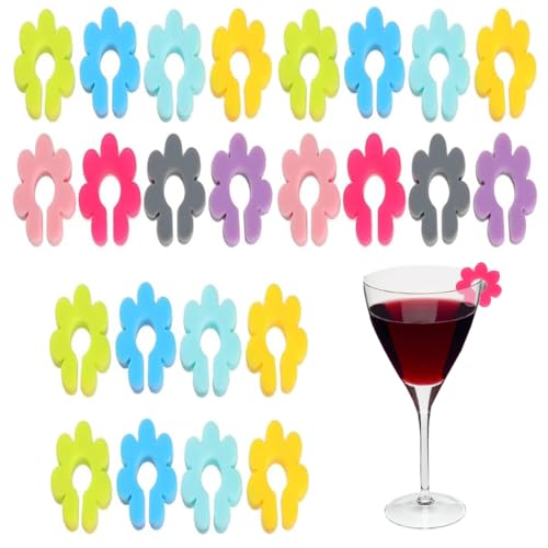 JRYXDS 24 Pezzi Segnabicchieri Silicone,24 Colori Segnabicchiere Silicone,Colorati Riutilizzabili Per Varie Tazze, Forniture Per Decorazioni, Per Calici, Natalizi, Accessori Vino