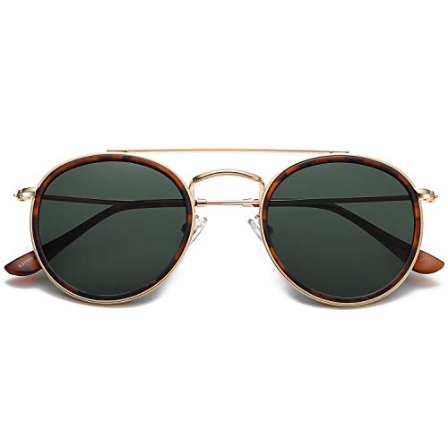 SOJOS Small Retro Round Polarized Sunglasses UV400 Double Bridge Sunnies SUNSET SJ1104