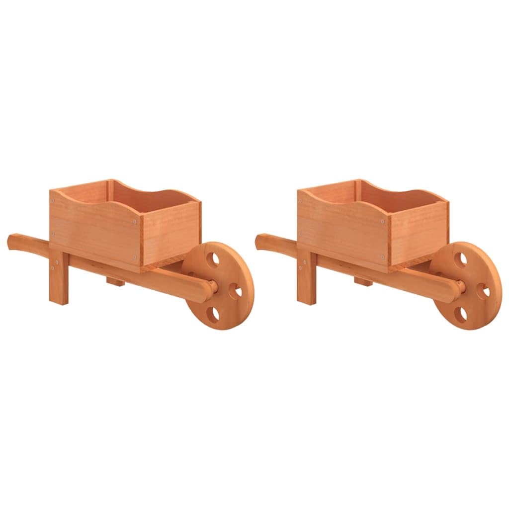 Vidaxl Wheelbarrow Planters Woodland Wooden Garden Planter 2 Pcs Solid Wood Fir