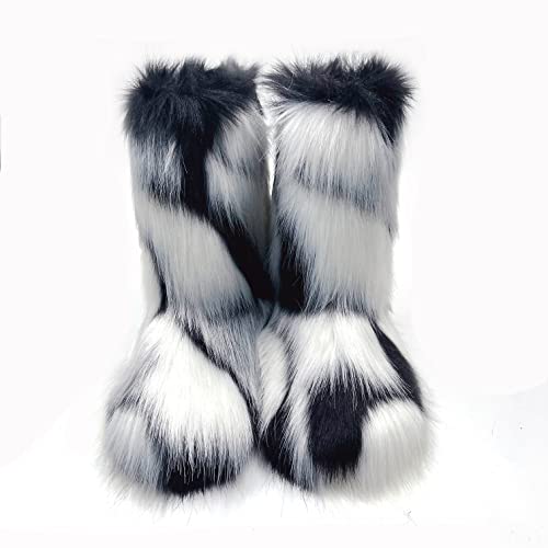 yamerbo Faux Fur Boots for Women, Fuzzy Flurry Furry Leg Warm Boots, Winter Mid-Calf Snow Shoes2