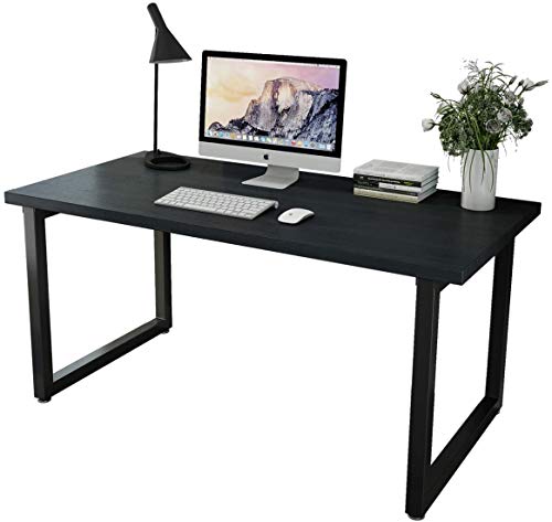 Patavinity Real Wood Computer Desk, 47in Rustic Wood and Metal Writing Desk, Sturdy PC Study Table for Home Office (47\'\' W x 23\'\' D x 29\'\' H, Pine Wood Desktop with Water-Proof PVC Cover, Black)