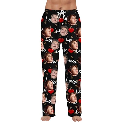 Mens Custom Pajamas Pants Plaid Heart Personalized Funny PJ Pant Design with Face Pajama2