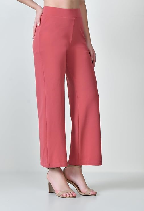 Image of Women's High Waist Straight Fit Trousers,Solid Korean Stretchable Pants for Women, Regular Fit Elastic Waist Full Length Formal Trouser,Casual,Office Wear