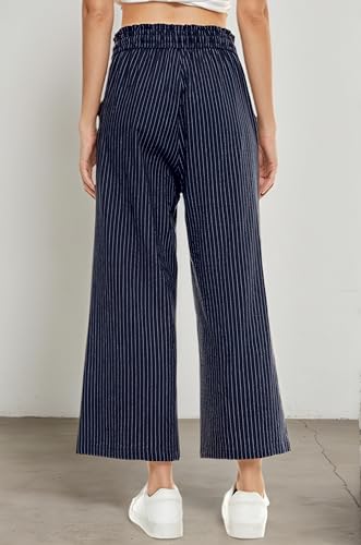 Image of LNX Womens Linen Capri Pants Wide Leg High Waisted Drawstring Casual Cropped Pants with Pockets