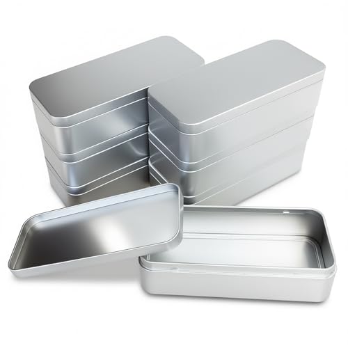 Image of 7 Pieces Rectangular Metal Empty Tins Containers, Silver