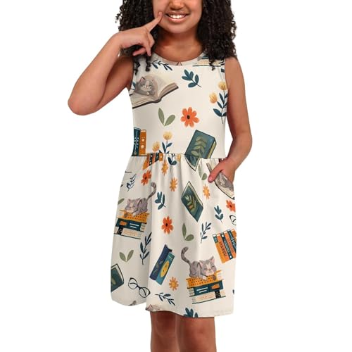 Girls Sleeveless Tank Dress Crew Neck Swing Summer Waisted A-Line Dresses3