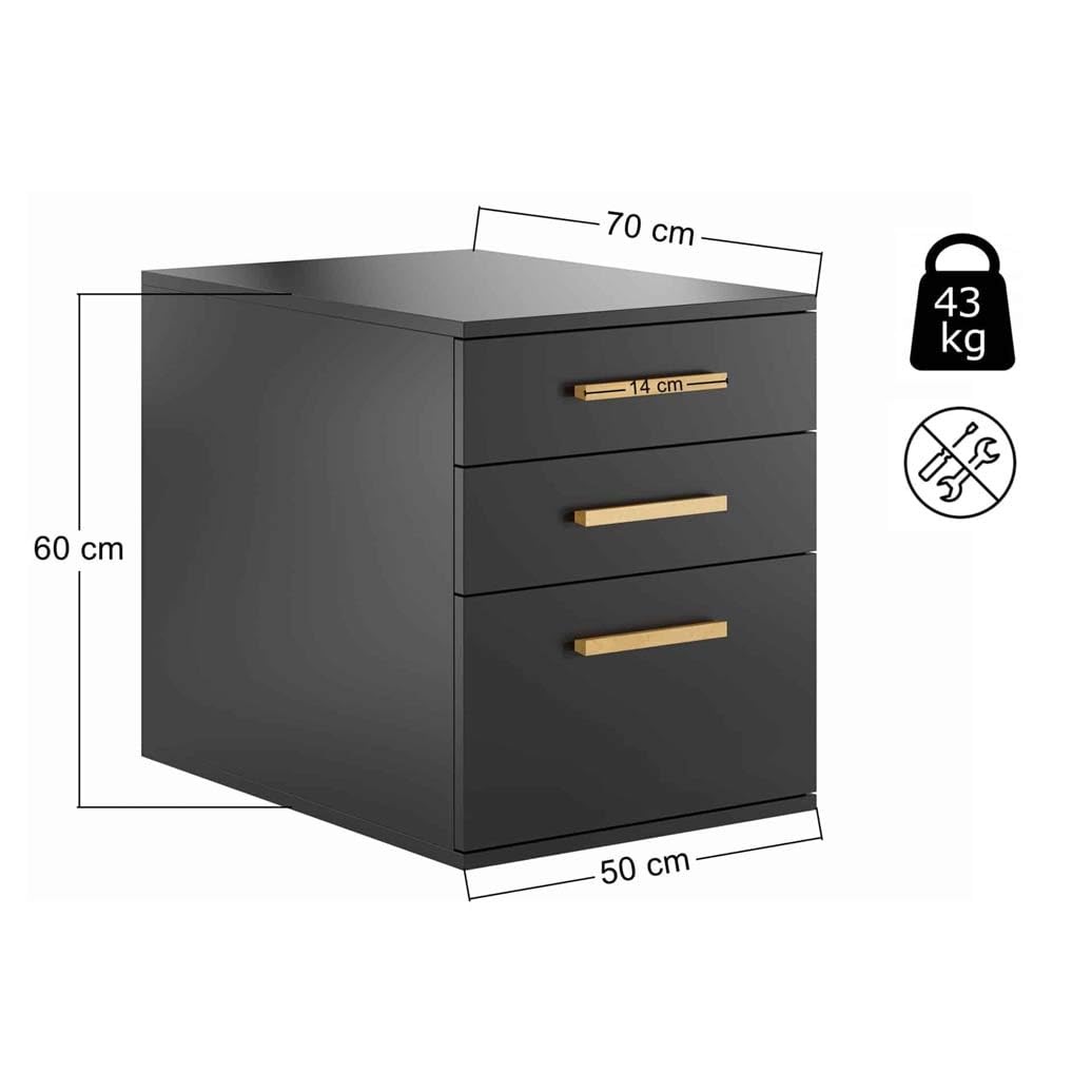 DEERHORN® Büroschrank mit Schubladen – Kleiner Aktenschrank aus Eichenholz für Dokumente, Rollcontainer für Schreibtisch & Büro, Weiß, Schwarz oder Braun