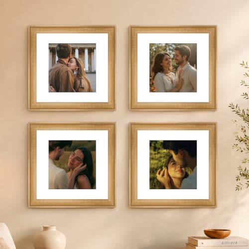 Image of Art Street Wooden Photo Frame for living room, Aesthetic Cave Design Photo Frames for Photograph, Art Work, Certificates Set of 4 (10x10 Inch, Wood Brown)
