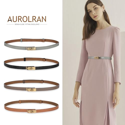 Image of Women's Fashion Classic Metal Buckle Leather Belt with Jeans Dress