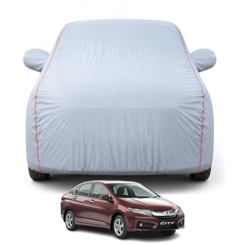 Image of Premium Car Cover for City 2014-2019 Models | Waterproof, UV & Dust Protection | Mirror & Antenna Pocket | Triple Stitched, Soft Inner Lining, Belt & Buckle (Dark Grey)