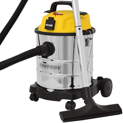 Syntrox Nass Trockensauger Timado | Nasssauger | Industriestaubsauger, 2000 Watt, 20 Liter Tank, kompakt und effizient, Edelstahl, Universalreiniger, Reinigungsgerät