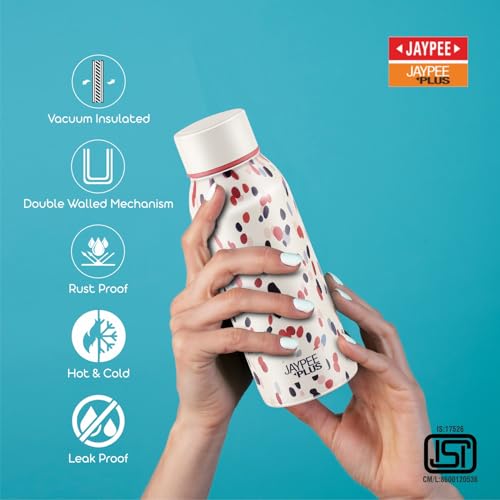 Image of Jaypee Plus Punch Prime Stainless Steel Printed Vacuum Insulated Water Bottle 500 ml | ISI Certified Rustproof & Leakproof Flask with 24Hrs Hot & Cold Ideal for School Kids, Office & Travel- (Cream)