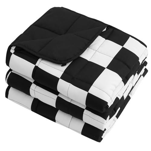 Black Checkered Weighted Blanket for Adults 12lbs, 48"x72", Twin Full Size Cooling Plaid Heavy Throw Blanket for 110-130lbs, Microfiber Soft Thick Big Blankets Weighted Comforter Gift for Sleeping
