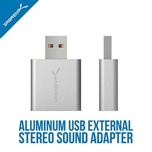 SABRENT Adaptador de som estéreo externo USB de alumínio para Windows e Mac. Plug and Play sem neces