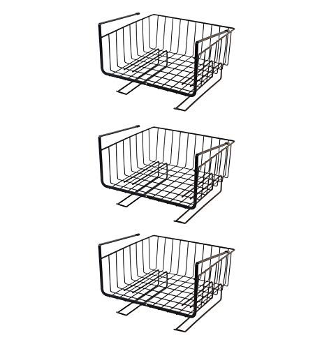 Styleys Iron Multifunctional Kitchen Under Cabinet Shelf Basket Wire Rack Organizer Storage with Tissue Holder, S11088, Black - Pack of 3