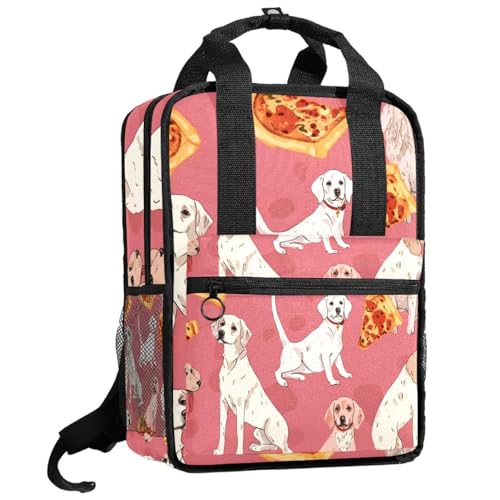 Sac à dos Boxer Chien et Pizza Rose 14x10.2x4.7 in pour homme et femme
