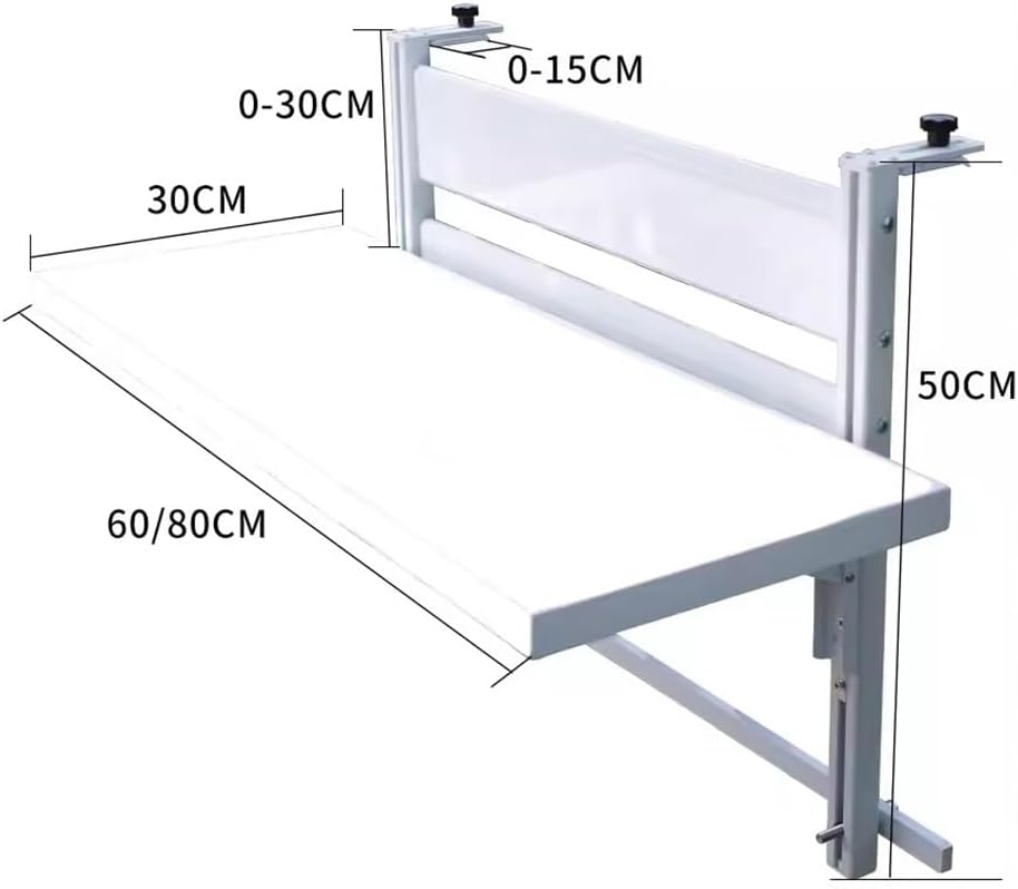 Metal Folding Balcony Bar Table - Adjustable Height - Hanging Side Table - White - 60CM - Portable and Space Saving - Foldable Table - Patio Garden Deck - Weather Resistant (White 80cm)