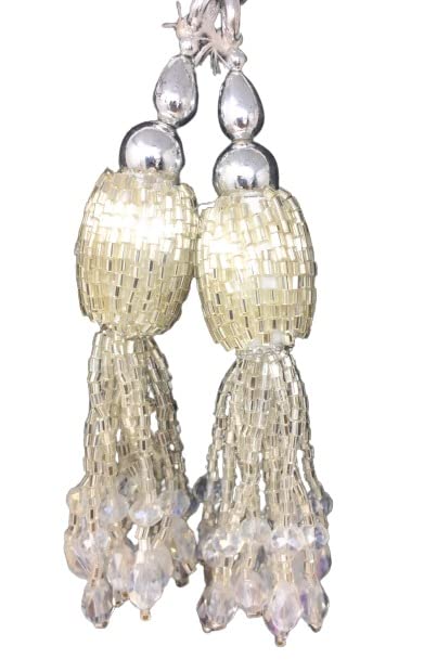 Inhika Latkan for Blouse, Heavy and Cute, Set of 2,10cm (Silver 2) Crystal, Pipe Beads Latkan