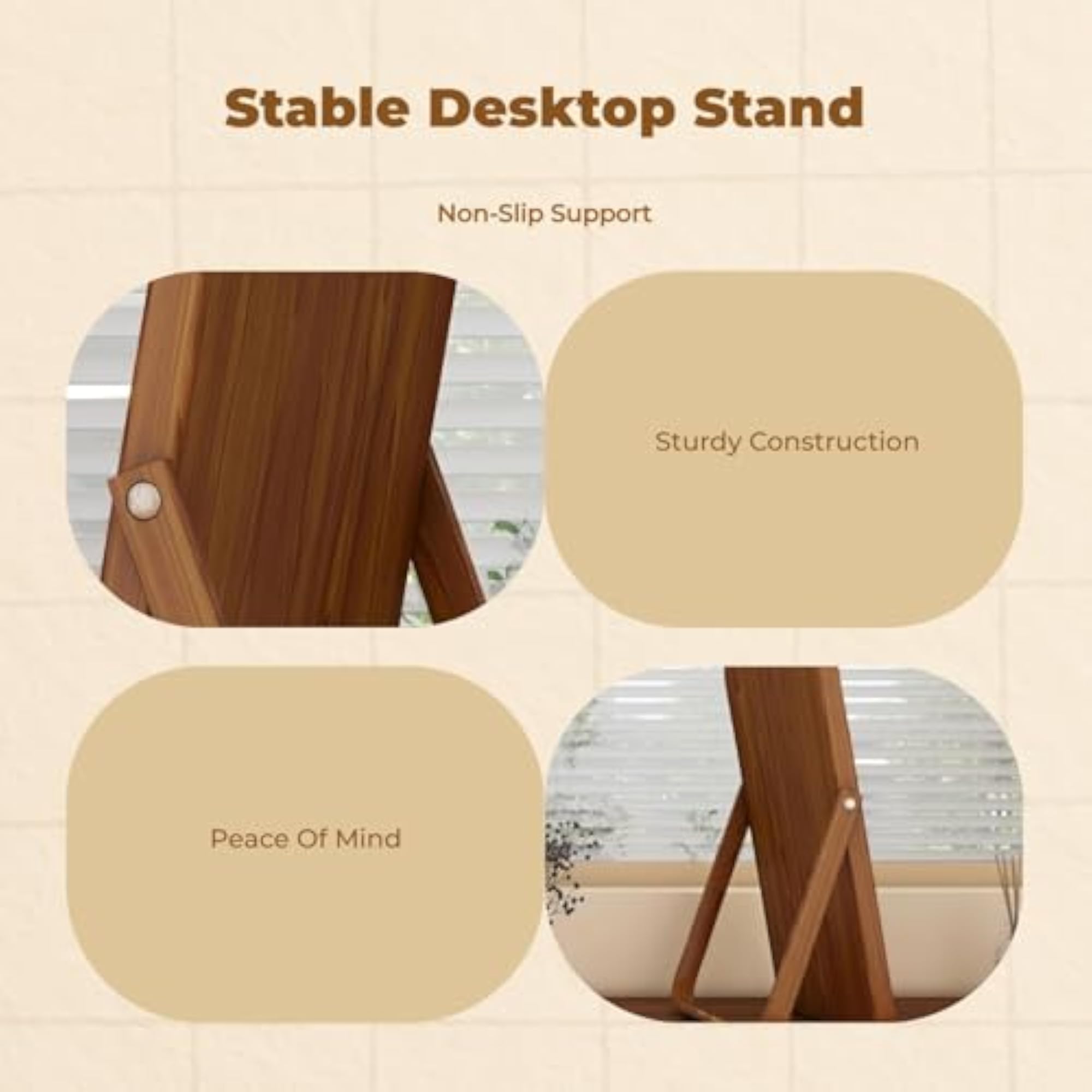 Sturdy Wood Folding Desktop Vanity Mirror, Walnut
