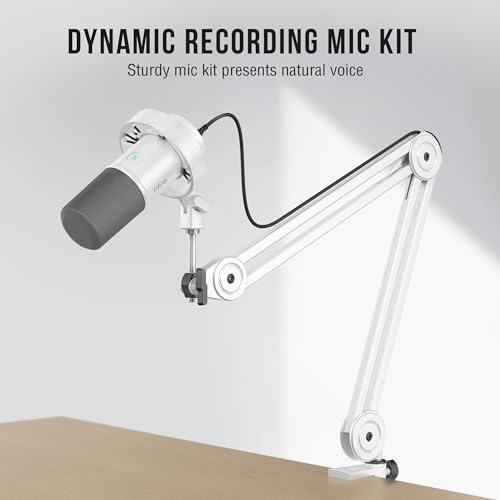 Image of FIFINE Podcast XLR /USB Microphone Kit, Studio Dynamic Vocal Mic for Recording, Streaming, Voice-Over, PC Microphone with Boom Arm with Mute, Headphone Monitoring, Metal-AmpliTank K688T White