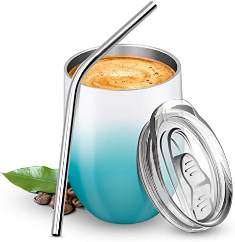 Reusable Coffee Cup, Insulated Travel Mug Vacuum Stainless Steel with Spill Proof Lid, Great for Hot & Cold Drinks - Coffee, Tea, Milk and Wine,12oz/340ml (Silver)