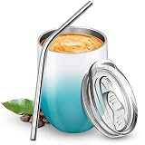 BICASLOVE Termo Taza Cafe 12oz/354ml,Botella de Agua Acero Inoxidable,Reutilizable,Botella Térmica sin BPA,con Paja y Cepillo,para Hogar,Vino,Café(Verde&Blanco)
