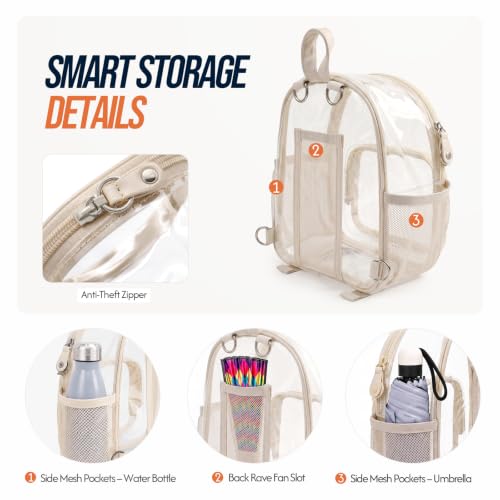 crawing Mini Clear Backpack for Stadium Events Anti-Theft Small Festival Transparent bag with Fan Holder for Concerts, Rave - image 3
