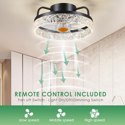 Image of Mpayel 13 inch Ceiling Fans with Lights and Remote - Flush Mount Low Profile Ceiling Fans - Bladeless Enclosed Fans with Led Light and Stepless Dimming, Small Modern Fan for Bedroom