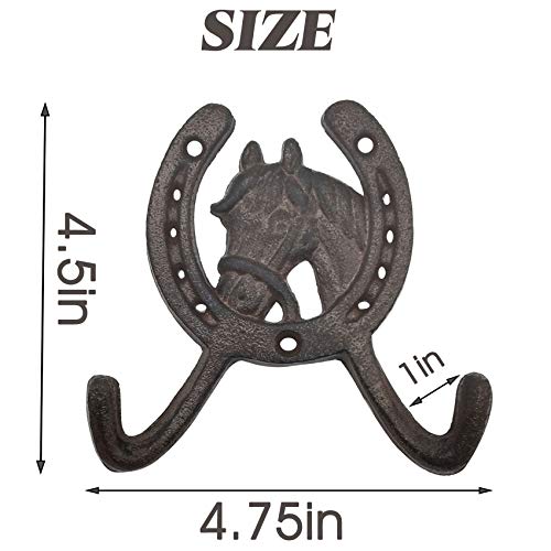 Tihood 2Pcs Cast Iron Rustic Ranch Horse Head 2 Hook Coat Hooks Rack Towel Horseshoe Hook, Coat Hook,Hat Hook Wall Mounted,Wall Hook,Coat Hanger,Hooks #TOP1