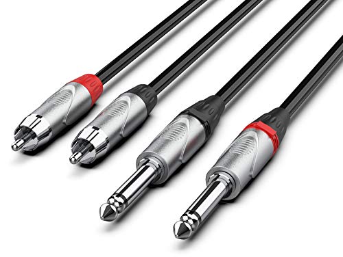 Cable 2 Jack Mono a 2 RCA Audibax Pro de 10 Metros en Color Negro para Equipos de Audio
