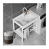bac a laver ceramique avec meuble  Evier Buanderie Utilitaire,Extérieur Évier De Jardin,Évieren Céramique,Bac Laver,Évier de Cuisine Cuve Simple,Autoportant,avec Eau Chaude et Froide Robinet,Filtre de Vidange,Support INOX (Color : Pul