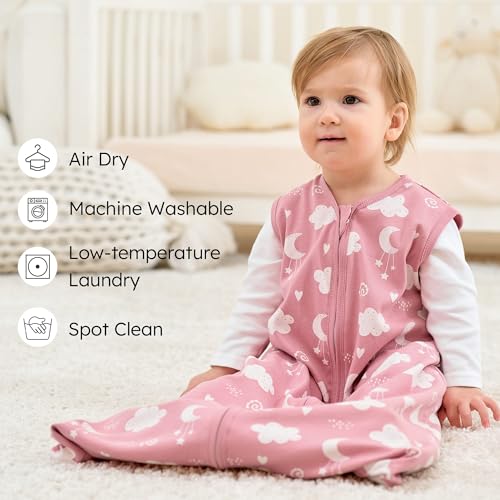 Image of Baby Sleep Sack 12-18 months, 100% Cotton Sleeping Sack for Toddler, 3 Pack Baby Wearable Blanket, 0.5 Tog Lightweight Double Zipper Sleep Bag Large Pink Stars Moon