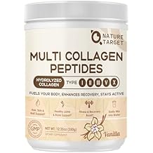 NATURE TARGET Multi Collagen Peptides for Women - Hydrolyzed Collagen Powder with Vitamin C & E - Type I, II, III, V & X Support Skin, Hair & Joint, Vanilla Flavored, 35 Servings