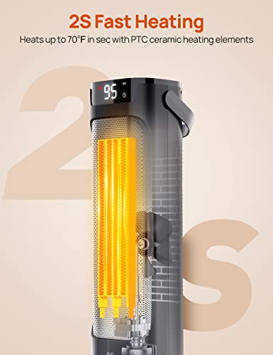 24" Space Heaters For Indoor Use, 1500W Fast Heating 90° Oscillating Portable Electric Ptc Ceramic Heater, With Thermostat, Overheat Protection, 12H Timer, Remote, Etl Certified, For Bedroom Office #TOP1