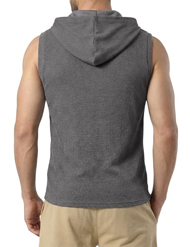 JMIERR Men's Muscle Ribbed Knit Hooded Tank Top Sleeveless Sweatshirt with Quarter Zip Tee Shirts Stretch Athletic Vest for Running and Daily Wear, M, Dark Grey — view 2