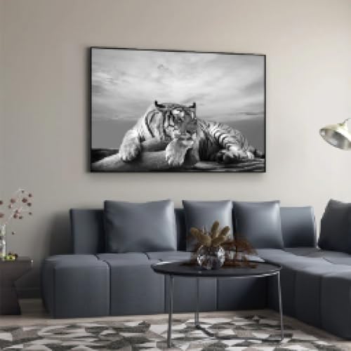 Art mural moderne tigre noir et blanc sur toile - 3