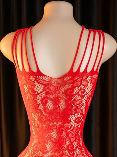 ADSEXY Sexy Lingerie For Women Sheer See Through High Elasticity Bodystocking Bodysuit For Women One Size Red C - Thumbnail 6