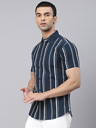 Image of Dennis Lingo Men's Vertical Stripes Slim Fit Cotton Casual Shirt