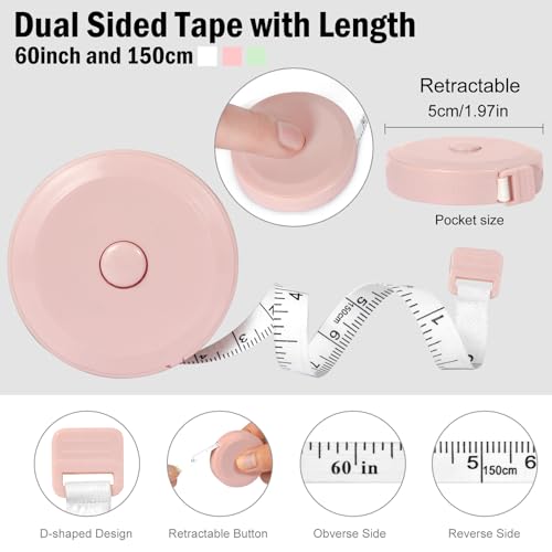 3 Pack Tape Measure Body,60 Inch/1.5M Dual Sided Retractable Soft Measuring Tape for Body Fabric Sewing Tailor Cloth Home Craft Measurements (Pink & Green,White)