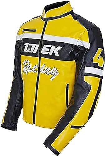 Men’s Chuck Greene Jacket Biker Racer Yellow & Black Motorcycle Biker Leather Jacket
