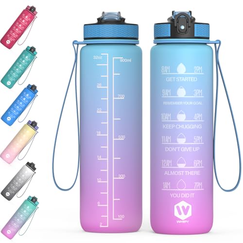 1-Litre-Motivational-Fitness-Sport-Water-Bottles-with-Straw-Time-Maker-Leak-proof-BPA-free-Plastic-Drink-Bottle-1l-Design-for-Girls-Boy-Runningcycling-Light-Blue-and-Light-Pink-32-OZ