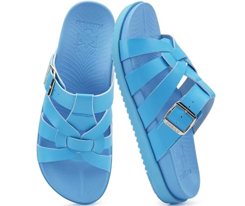 KuaiLu Gladiator Sandals for Women Comfortable Arch Support Blue Size 8.5