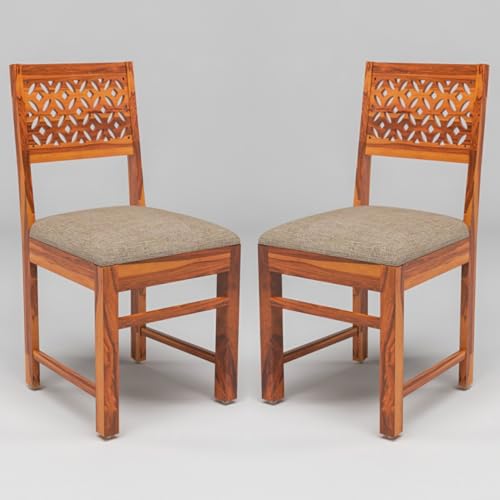 Image of Sheesham Wooden 2 Dining Chair Set for Living Room | Solid Wood Study Chair for Living Room | Office Chair for Home & Office | Rosewood Chair Set (Set of 2, Honey)